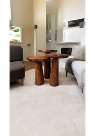 Resim Simillo Wood Wooden Ahşap 3 Lü Set Fitilli Mantar Yan Sehpa Modern Fındık Renk Fiskos Kahverengi 