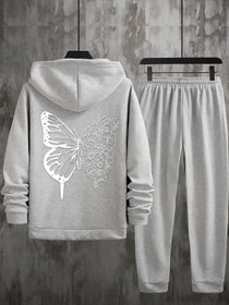 Resim uyguntarz Unisex Drawing Butterflies Sırt Baskılı Eşofman Takımı 