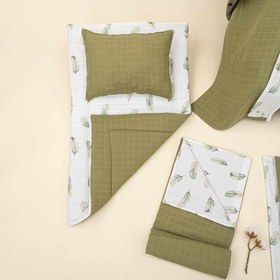 Resim 11 Parça Avantajlı Set - Çift Taraflı - Koyu Fıstık Yeşili Muslin - Yeşil Tüy 