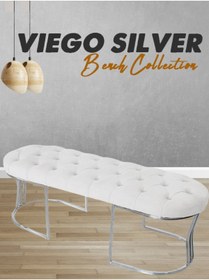 Resim Gazzini furniture Viego Silver Puf Lüks Metal Gümüş Ayak, Chester Model Yatak Ucu Beyaz Bench 