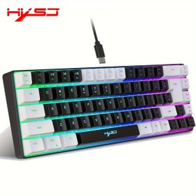 Resim HXSJ Yeni İnce Film Kablolu Oyun Klavyesi USB-C Tuş Kablosu Ayrımı 68 Tuş RGB Arka Aydınlatma Ev Oyunları, Ofis, Siyah ve Beyaz için Uygun 