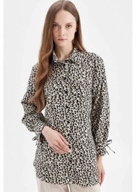 Resim Defacto Relax Fit Leopar Desenli Uzun Kollu Gömlek Tunik D2608AX24AUBG702 Bej 