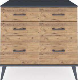 Resim Hyperion Şifonyer 6 Çekmeceli 88x44x80 Çam-antrasit/çam Antrasit/çam 