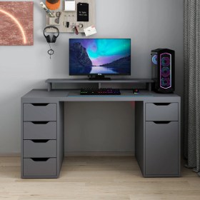 Resim Alen 150 Cm 5 Çekmeceli Dolaplı Çalışma & Oyuncu Masası - Antrasit Siyah 