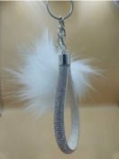 Resim Gümüş Taşlı Tilki Tüyü Beyaz Angel Anahtarlık 