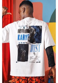 Resim Kanye West Rapper Şarkıcı Sırt Baskılı Unisex Oversize Tişört Beyaz 