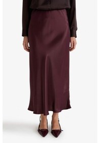 Resim Defacto A Kesim Normal Bel Saten Midi Bordo Kadın Etek B1867ax/br234 Bordo 