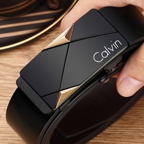 Resim CALVIN Erkek İş Kemeri - Minimalist Tasarımlı Otomatik Tokalı Kemer, Ofis, Düğün ve Parti için Şık ve Gündelik Kullanım - Babalar Günü Hediyesi İçin İdeal, Zarif Erkek Aksesuarı, Sofistik Dokulu 