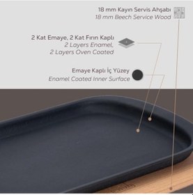 Resim Döküm Servis Tabağı 32x20 Ahşap Altlıklı - Lv As 174 Açık Gri 