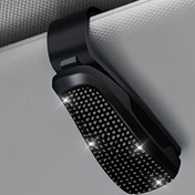 Resim 1 adet Bling Araba Güneşlik Klipsi Moda Gözlükler ve Biletler için - Şık Çok Fonksiyonlu Plastik Tutucu, Parıldayan Elmas Tasarımı, Siyah, Kompakt ve Dayanıklı Araba İç Aksesuarı, Araba Aksesuarları 