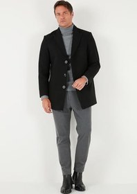 Resim Buratti Slim Fit Apaş Yaka Astarlı Kaşe Kaban Erkek KABAN 584K1217 