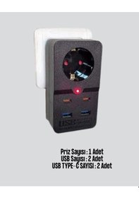 Resim Akıllı Akım Dengelemeli Priz 2500w 4 Usb Type C Çıkışlı 1 