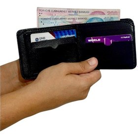 Resim Exclusive Serisi Premium Özel Üretim Lüks Deri Yatay Çizgili Classic Erkek Cüzdanı Siyah 