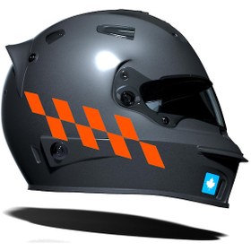 Resim Alev Turuncusu Damalı Kask Motosiklet Sticker Takımı Çınar Extreme 