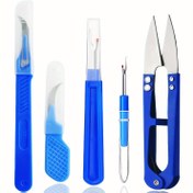 Resim 5'li Mavi Dikiş Çözücü Seti, Güvenlik Toplu Başlıklı - Dayanıklı Metal & Plastik Dikiş Çözücüler ve Makaslar, Nakış & Kumaş İşçiliği için Taşınabilir Dikiş Çıkarma Araçları, İplik Çözücü Dahil 