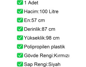 Resim Akdenizpos PK100 Plastik Market Alışveriş Arabası 100 Litre Kırmızı 