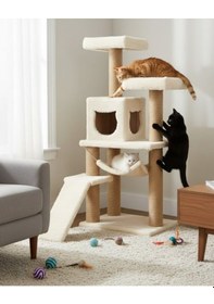 Resim Reyo Pet S-9 Kedi Tırmalama Kulesi Platformlu 124 Cm Beyaz 