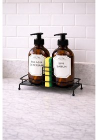 Resim Karteya Standlı Sıvı Sabunluk Seti - Standlı Sabunluk - Metal Standlı Sabunluk - 500 Ml Amber Cam Siyah 