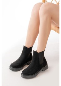 Resim 02-2137 Siyah Süet Lastikli Günlük Kadın Bot Beyaz 