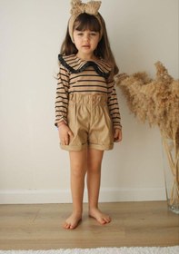 Resim Asortik Kids Kız Çocuk Deri Şort + Çizgili Bluz 2'li Set Şık Trend Set-K015-JLB-080 