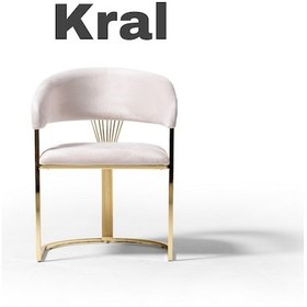 Resim Smarto Relax Kral 2'li Yemek Masası Sandalye Seti - Metal Ayaklı, Beyaz Kumaş Beyaz & Altin Rengi 