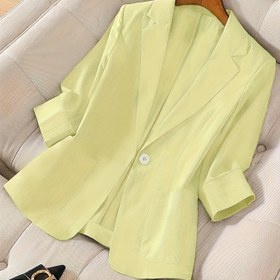 Resim Kadınların Zarif Uzun Kollu Blazer - Tek Düğme Kapatma ile Düz Renkli Polyester Takım Ceketi, İlkbahar/Yaz Ofisi veya Rahat Giyim için Normal Kalıp, Ofis Giyim Blazer | Şık Blazer | Şık Tasarım 
