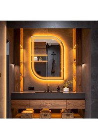 Resim Curva Amber Led'li Kumlamalı Lavabo & Banyo Aynası Dokunmatik Sensörlü 100 X 75 Cm Turuncu 