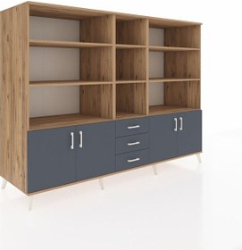 Resim Kronos Dolap 11 Raflı 3 Çekmeceli 4 Kapaklı 220x59x163 Çam-antras Çam-antrasit 