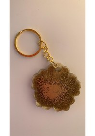 Resim Epoksi İçinde Gold Süslü Çiçek Şekil Gold Aksesuarlı Anahtarlık 