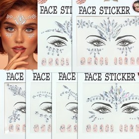 Resim 6 Adet Parıltılı Taşlı Yüz Çıkartmaları Makyaj ve Tırnak Sanatı için - Partiler, Festivaller ve Sahne Süslemeleri İçin Harika Glitter DIY Dövme Etiketleri 