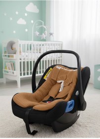 Resim Örgülü Keten Puset Örtüsü - Yeşil Renk Ponponlu Bebek Taşıma Örtüsü Kahverengi 