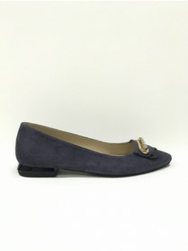 Resim D&A İzland Shoes Kadın Süet Sivri Taşlı Babet -Lacivert 