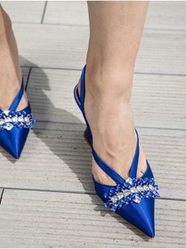 Resim FS KOMBİN Teramo Kadın Yeşil Taşlı Arka Açık Topuklu Stiletto Ayakkabı 