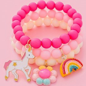 Resim 3 adet Sevimli Unicorn, Güneş Çiçeği, Gökkuşağı Şanslı Boncuklu Unicorn Güneş Çiçeği Gökkuşağı Bileklik Seti 