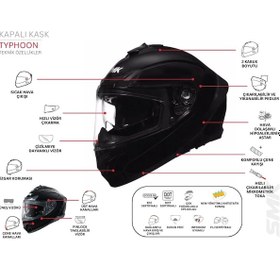 Resim Smk Typhoon Solıd Mat Gri Kapalı Kask Güneş Vizörlü 