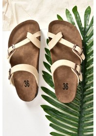 Resim Fox Shoes Bej Süet Parmak Arası Kadın Terlik K777613402 