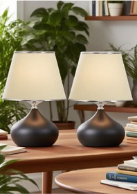 Resim 571 Store 2 ADET ELİPS MASA ABAJUR METAL GÖVDE KUMAŞ BAŞLIK AYDINLATMA 