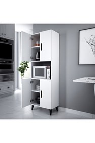Resim Alesta Life 4 Kapaklı Orta Mikrodalga Mini Fırın Bölmeli Mutfak Dolabı Çok Amaçlı Dolap Beyaz 