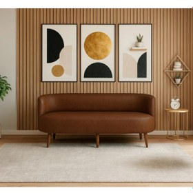 Resim Azra Mobilya Sydney Üçlü Koltuk Kanepe Deri Kumaş - Ahşap Ayak Ev & Ofis Kullanımı - Acı Kahve Kahverengi 