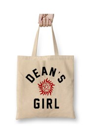 Resim Toyaso Supernatural - Dean's Girl Beyaz Bez Çanta Uzun Saplı Alışveriş Çantası Plaj Çantası 