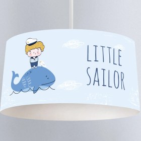 Resim instababyrooms Açık Mavi Küçük Denizci Desenli Çocuk Odası Dijital Baskılı Sarkıt Avize 