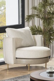 Resim BEKALIVING Positano Deri Detay Metal Ayak Berjer Bej 