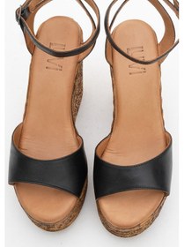 Resim Luvi Shoes Elsıe Siyah Cilt Hakiki Deri Kadın Dolgu Topuklu Sandalet Siyah Deri 