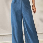 Resim Kadınlar için Şık Yüksek Bel Geniş Paça Pantolon - Düz Renk, Esnemez Polyester, Makinede Yıkanabilir, Cepli, Her Mevsim Rahat Kalıp, Modaya Uygun Düz Paça Tasarımı 