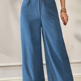 Resim Kadınlar için Şık Yüksek Bel Geniş Paça Pantolon - Düz Renk, Esnemez Polyester, Makinede Yıkanabilir, Cepli, Her Mevsim Rahat Kalıp, Modaya Uygun Düz Paça Tasarımı 