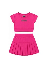 Resim Beniizle Sport Kabartmalı Şort Etekli Kız Çocuk Takım Pembe 
