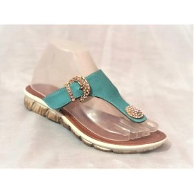 Resim La Marta Kadın Hakiki Deri Turkuaz Elit Toka Detaylı Parmak Arası Terlik 