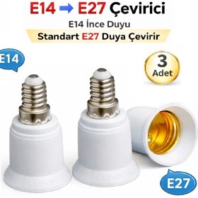 Resim Anktek E14 To E27 Dönüştürücü Duy, E14 Ince Duy’u Standart E27 Duy’a Çevirir (3 Adet) 
