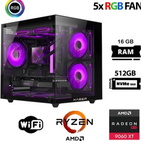 Resim Xaser Eco X140 Ryzen 5 5500 16GB Ram 512GB M.2 Nvme SSD 16GB RX9060 Xt Oyuncu Masaüstü Bilgisayarı 