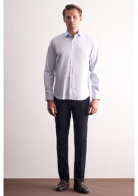 Resim İmza Açık Mavi Yarım İtalyan Yaka Saten Uzun Kol Premium Slim Fit %100 Pamuk Gömlek 1004255195 Açık Mavi 